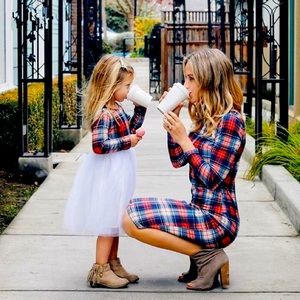 Mommy and Me Plaid Long Sleeve Dresses